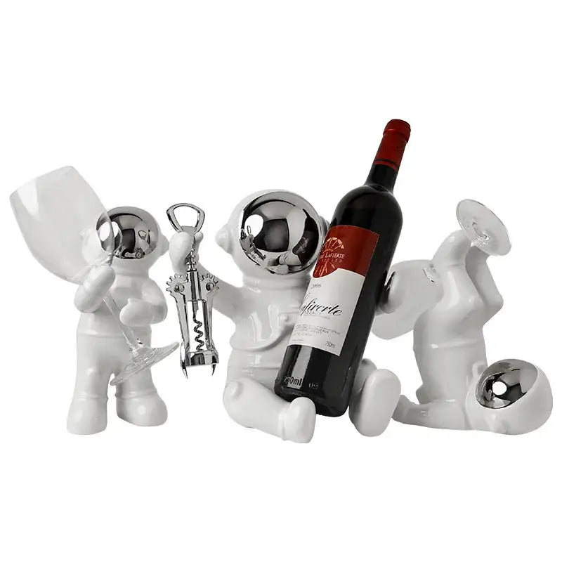 White ceramic astronaut wine rack dining room figurine