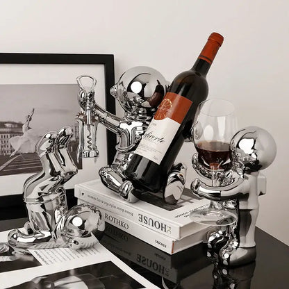 White ceramic astronaut wine rack dining room figurine