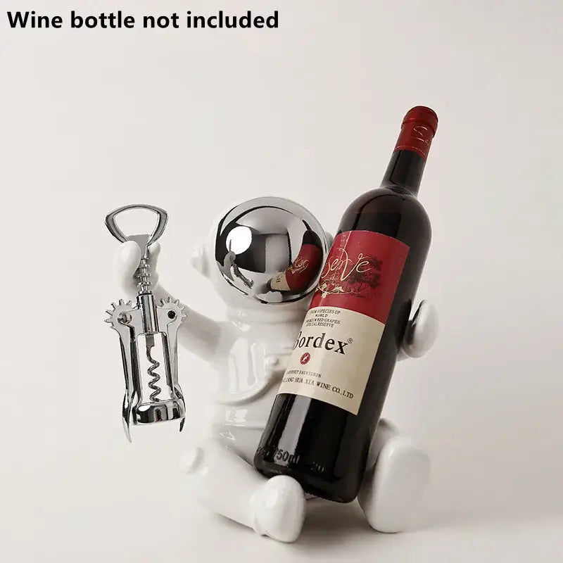 White ceramic astronaut wine rack dining room figurine
