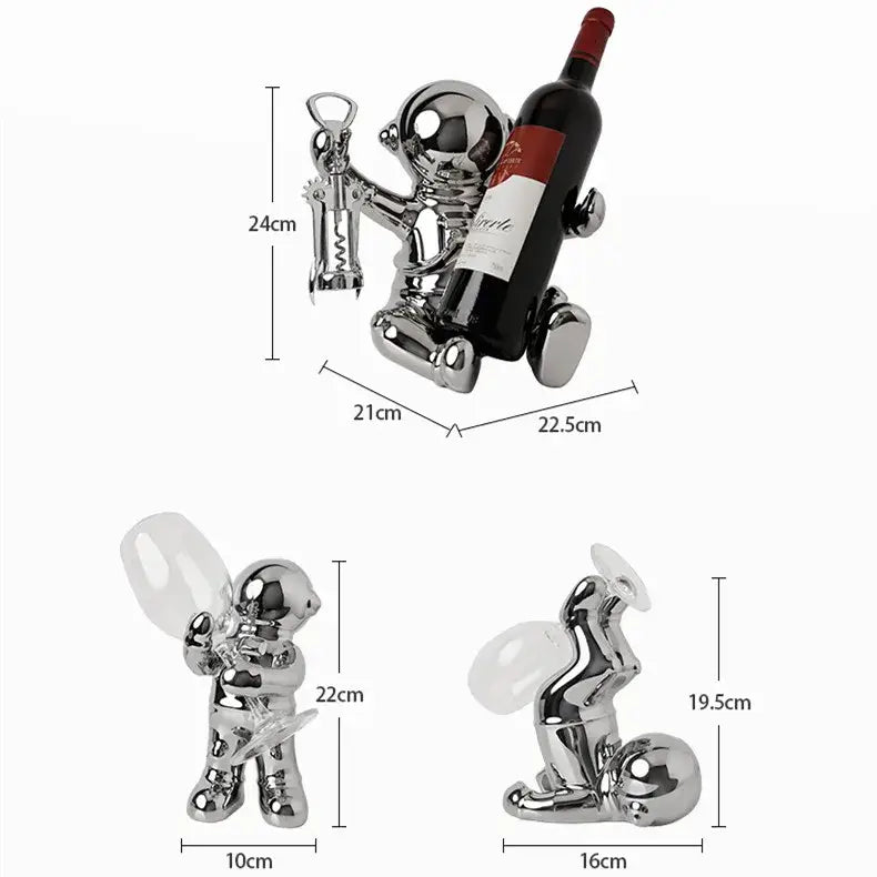 White ceramic astronaut wine rack dining room figurine