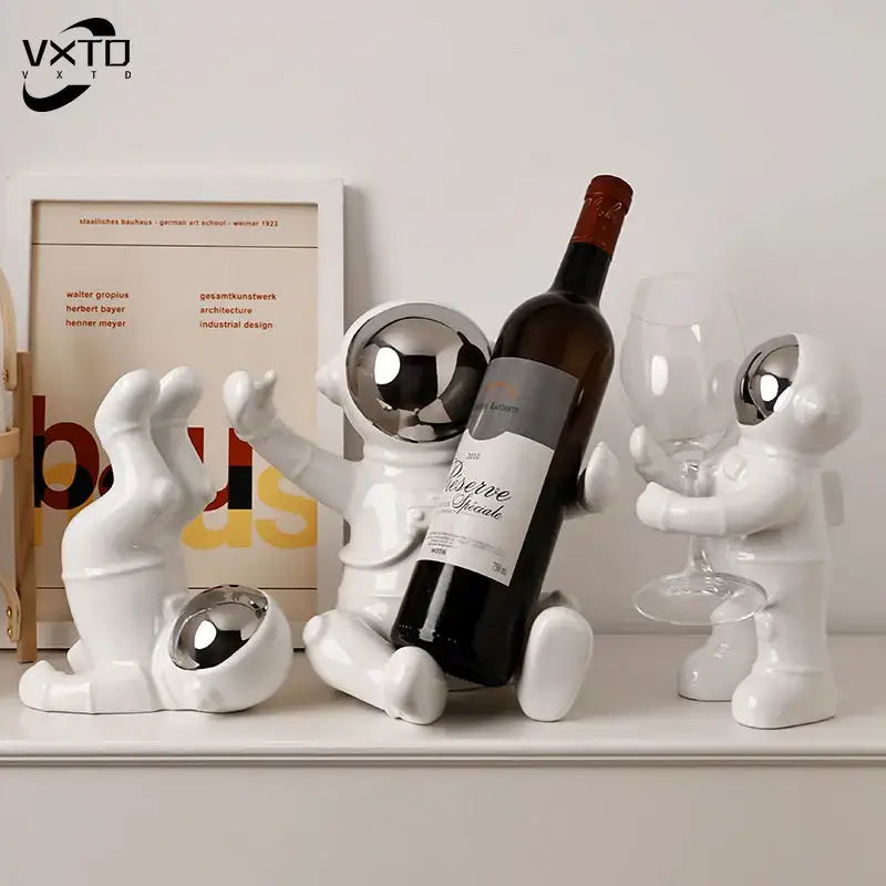 White ceramic astronaut wine rack dining room figurine