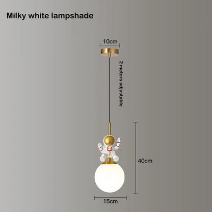 Whimsical white & gold astronaut chandelier bedroom pendant light