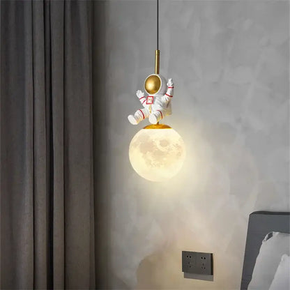 Whimsical white & gold astronaut chandelier bedroom pendant light