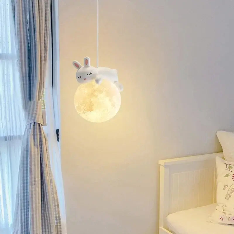 Whimsical white & gold astronaut chandelier bedroom pendant light