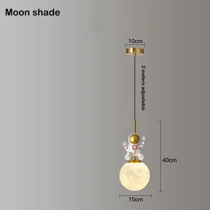 Whimsical white & gold astronaut chandelier bedroom pendant light