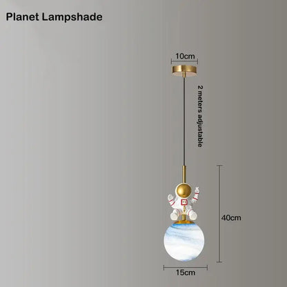 Whimsical white & gold astronaut chandelier bedroom pendant light