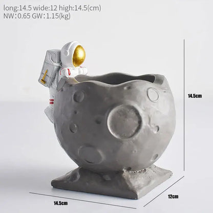 Astronaut white & gold moon pen holder figurines for office desk