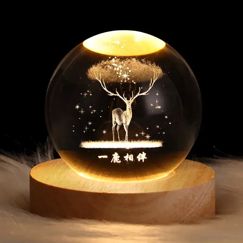 Saturn 3d crystal ball night light bedroom wooden base lamp