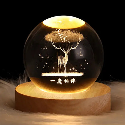Saturn 3d crystal ball night light bedroom wooden base lamp
