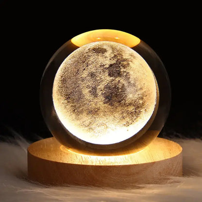 Saturn 3d crystal ball night light bedroom wooden base lamp