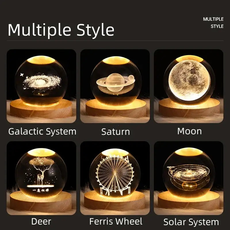Saturn 3d crystal ball night light bedroom wooden base lamp