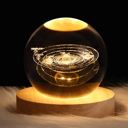 Saturn 3d crystal ball night light bedroom wooden base lamp