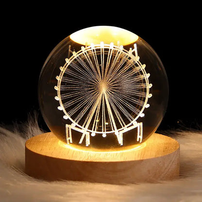 Saturn 3d crystal ball night light bedroom wooden base lamp