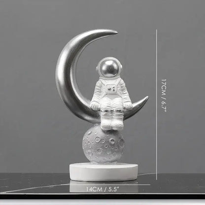 Modern white and gold astronaut figurines bedroom spaceman decor