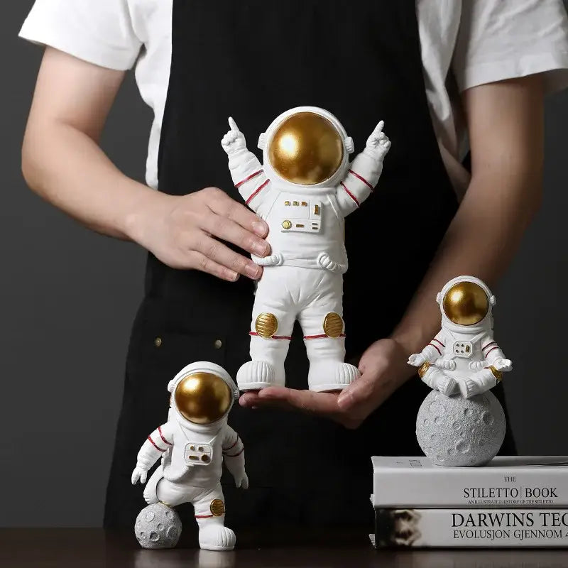 Modern white and gold astronaut figurines bedroom spaceman decor