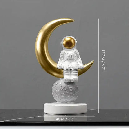 Modern white and gold astronaut figurines bedroom spaceman decor