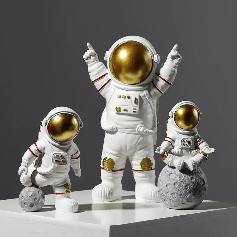 Modern white and gold astronaut figurines bedroom spaceman decor