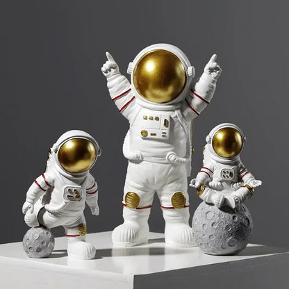 Modern white and gold astronaut figurines bedroom spaceman decor