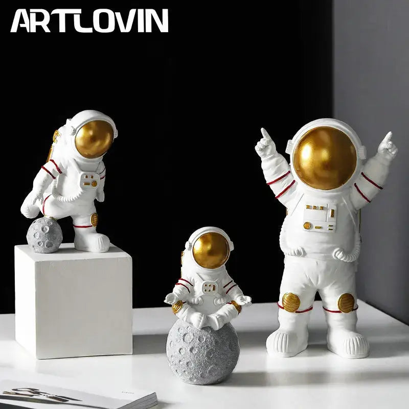Modern white and gold astronaut figurines bedroom spaceman decor