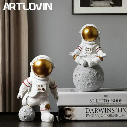 Modern white and gold astronaut figurines bedroom spaceman decor