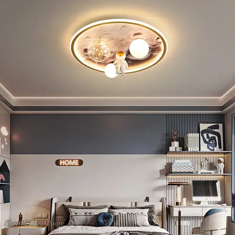 Astronaut gold led ceiling light for kids bedroom
