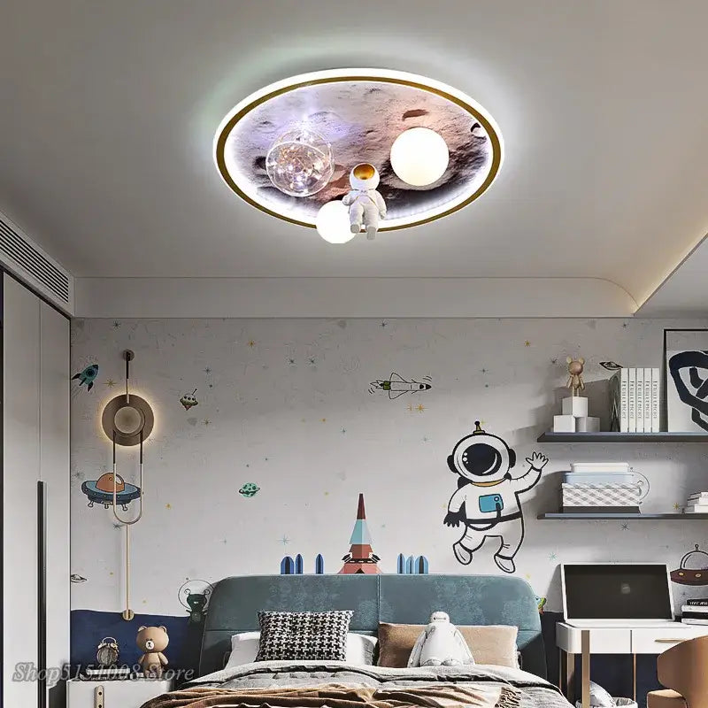 Astronaut gold led ceiling light for kids bedroom