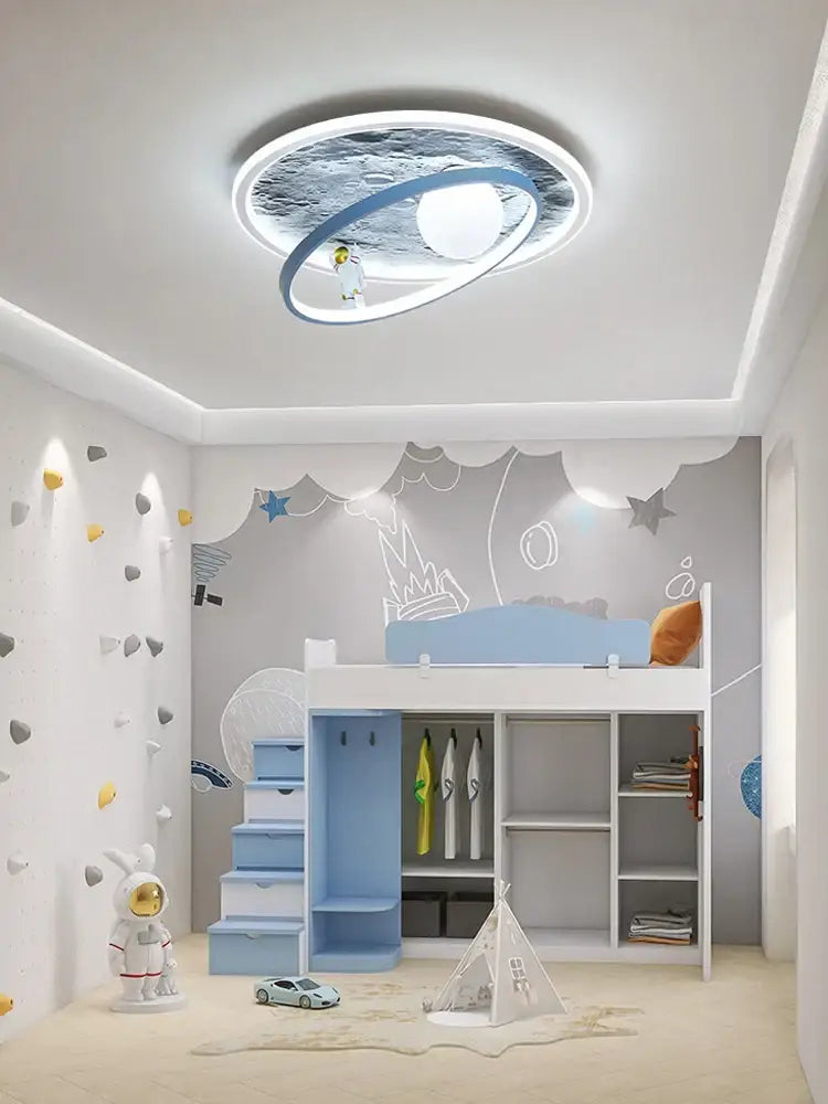astronaut led chandelier blue & gold children's bedroom light