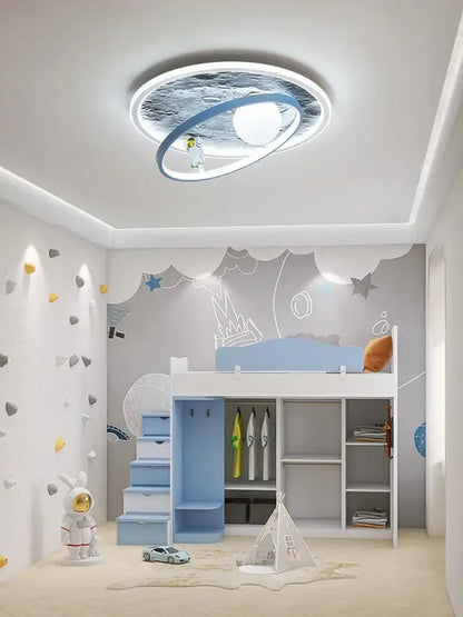 astronaut led chandelier blue & gold children's bedroom light