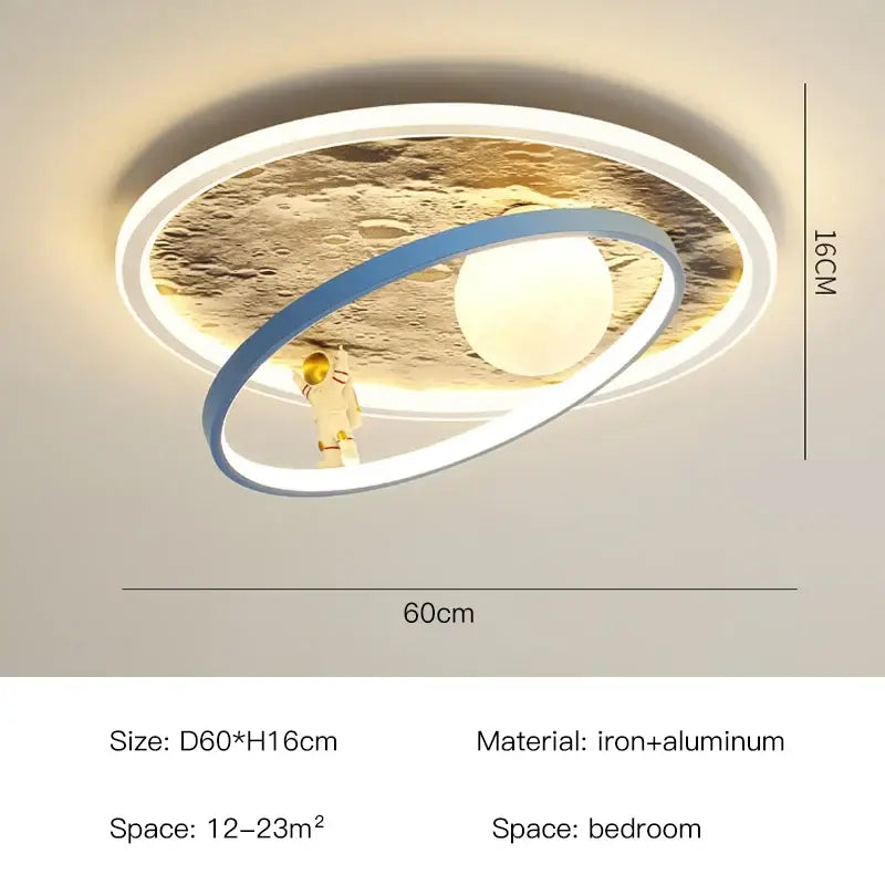 astronaut led chandelier blue & gold children's bedroom light