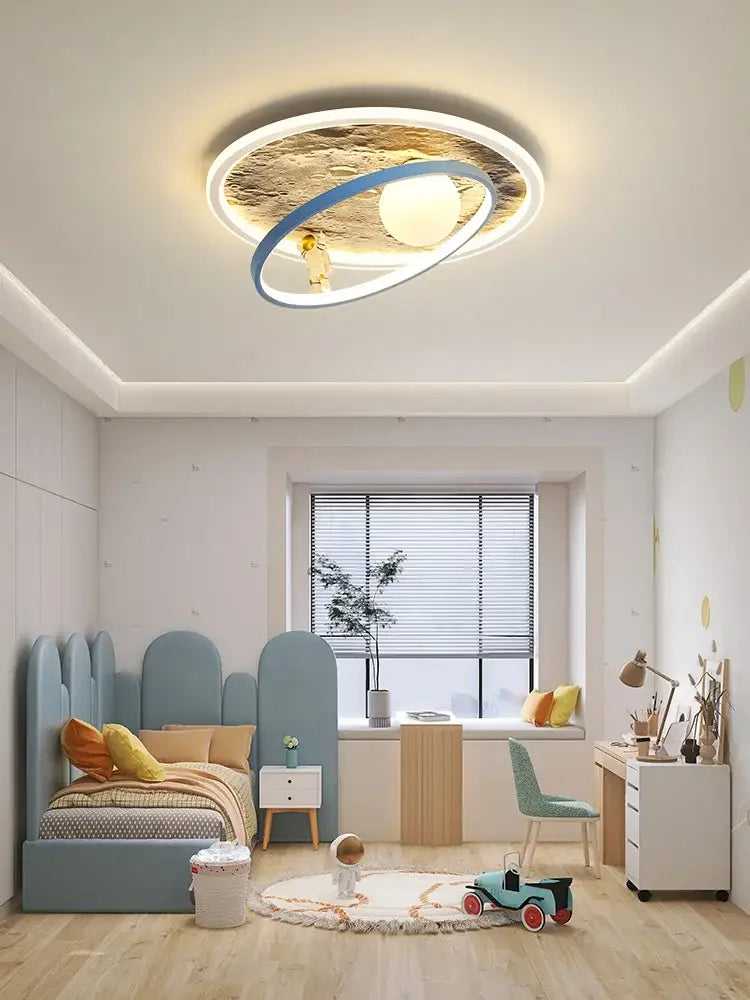 astronaut led chandelier blue & gold children's bedroom light