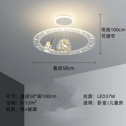 Whimsical blue & gold astronaut led chandelier nursery pendant light