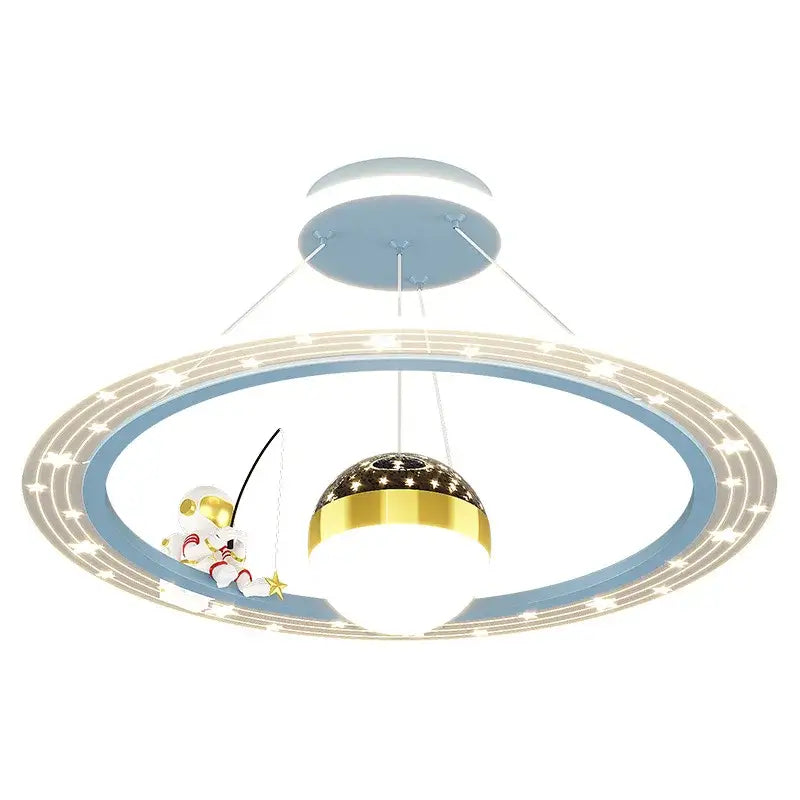 Whimsical blue & gold astronaut led chandelier nursery pendant light
