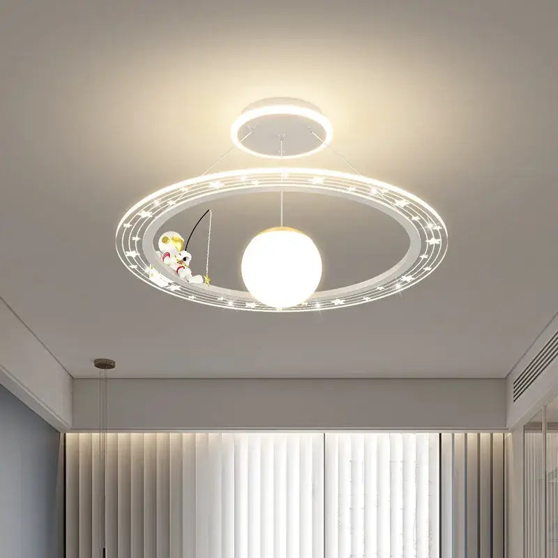 Whimsical blue & gold astronaut led chandelier nursery pendant light