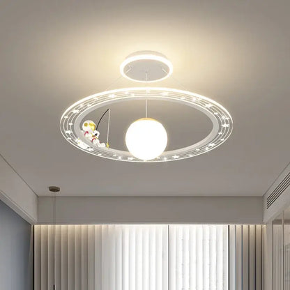 Whimsical blue & gold astronaut led chandelier nursery pendant light