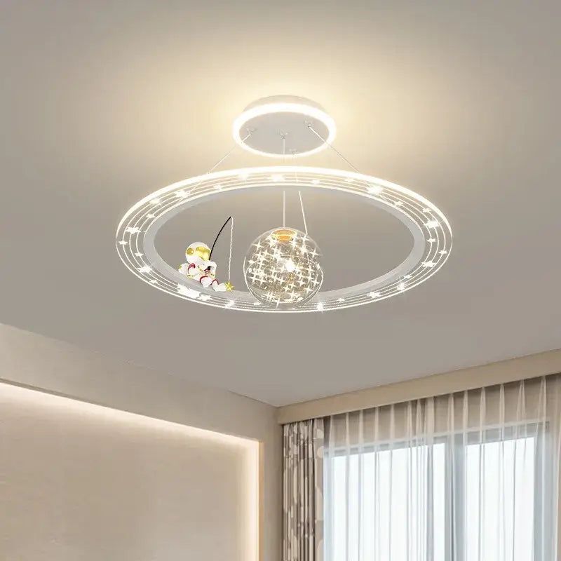 Whimsical blue & gold astronaut led chandelier nursery pendant light