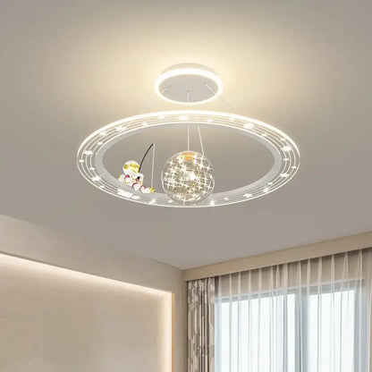 Whimsical blue & gold astronaut led chandelier nursery pendant light