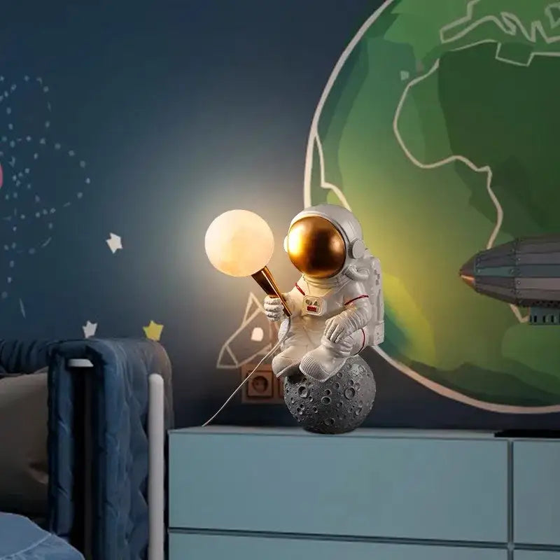 Modern white and gold astronaut led table lamp for kids bedroom