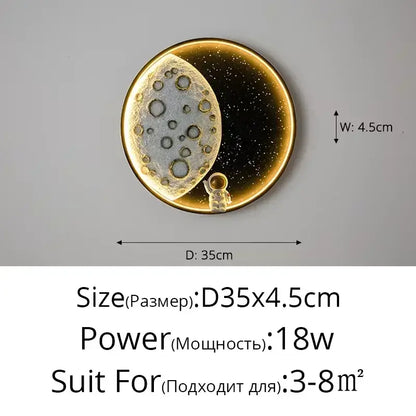 Modern silver moon astronaut led wall lamp bedroom night light