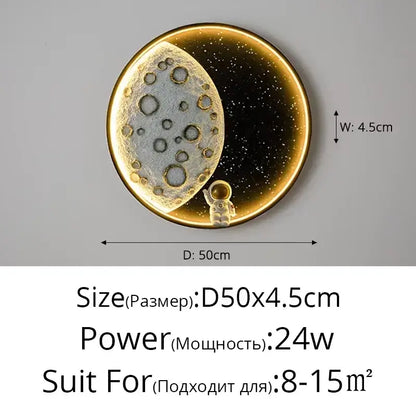 Modern silver moon astronaut led wall lamp bedroom night light