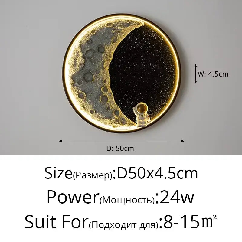 Modern silver moon astronaut led wall lamp bedroom night light