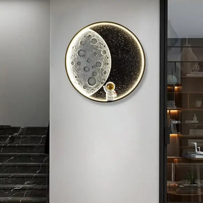 Modern silver moon astronaut led wall lamp bedroom night light