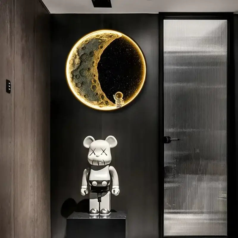 Modern silver moon astronaut led wall lamp bedroom night light
