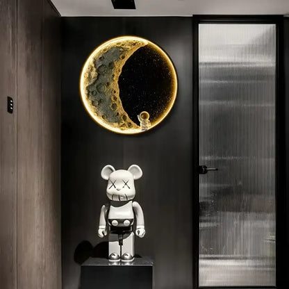 Modern silver moon astronaut led wall lamp bedroom night light