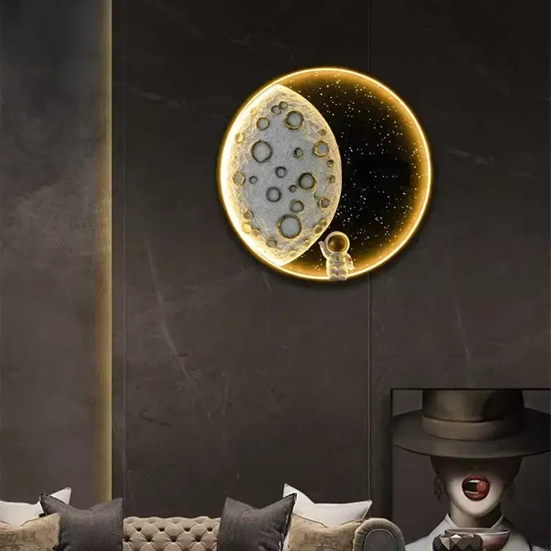 Modern silver moon astronaut led wall lamp bedroom night light