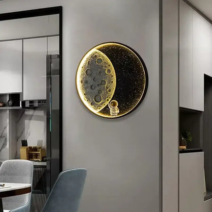 Modern silver moon astronaut led wall lamp bedroom night light