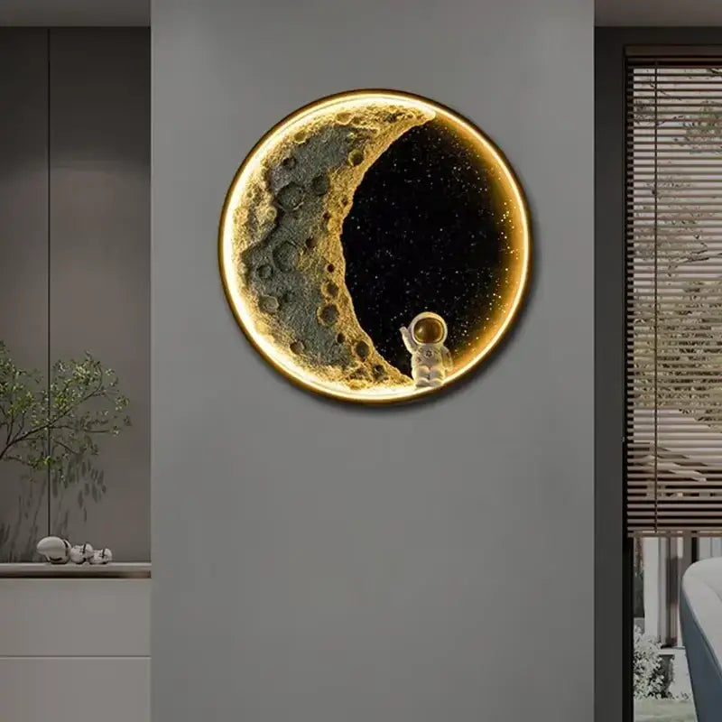 Modern silver moon astronaut led wall lamp bedroom night light