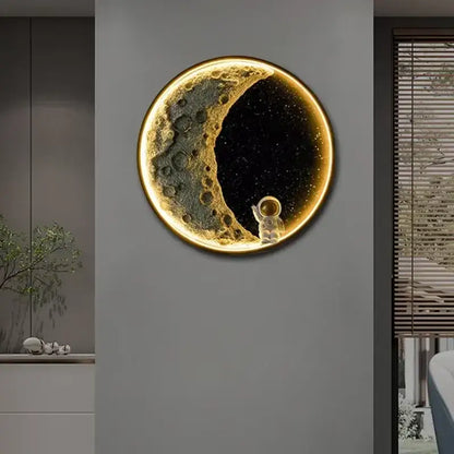 Modern silver moon astronaut led wall lamp bedroom night light