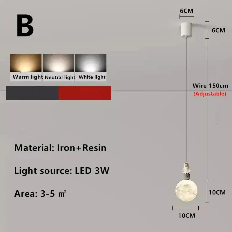 Modern white and gold astronaut lunar pendant light bedroom decor