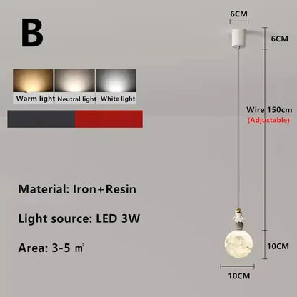 Modern white and gold astronaut lunar pendant light bedroom decor