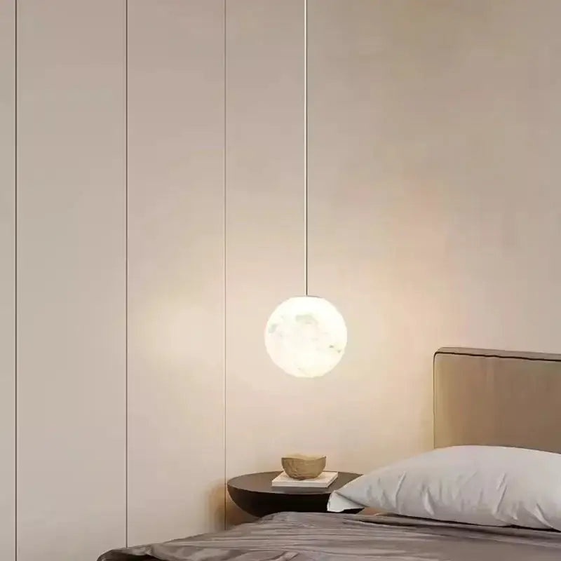 Modern white and gold astronaut lunar pendant light bedroom decor
